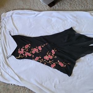 Sue Wong Black Cocktail Dress Floral Embroidery